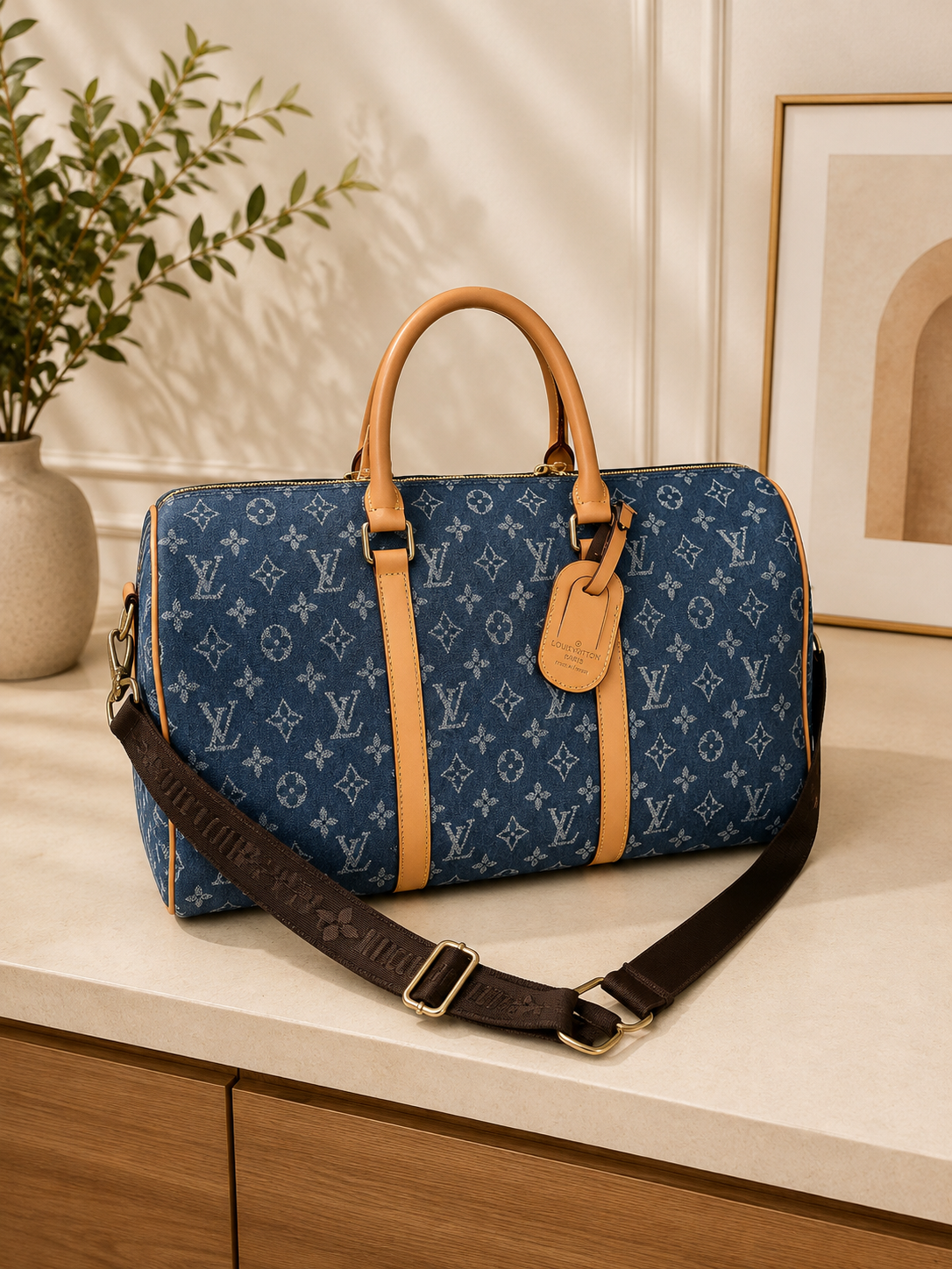 Monogram Denim Bag with Leather Trim (Pre-Order)