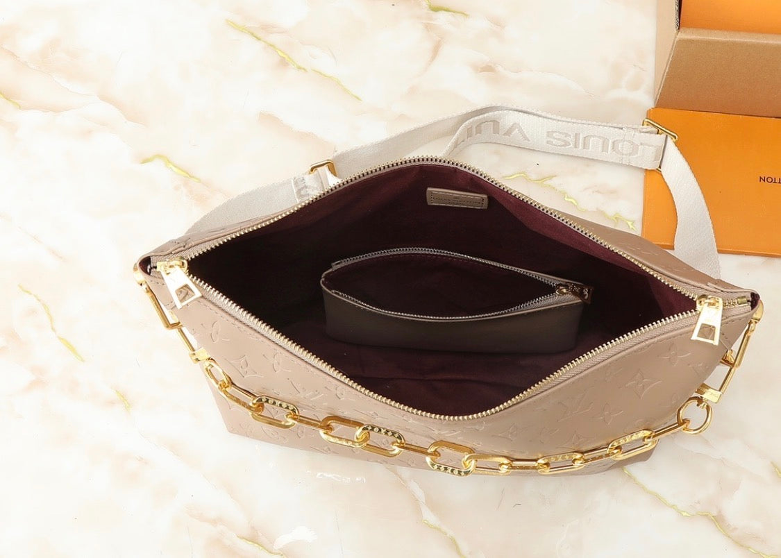 Monogram Embossed Cowhide Leather Hobo Bag (Pre-Order)