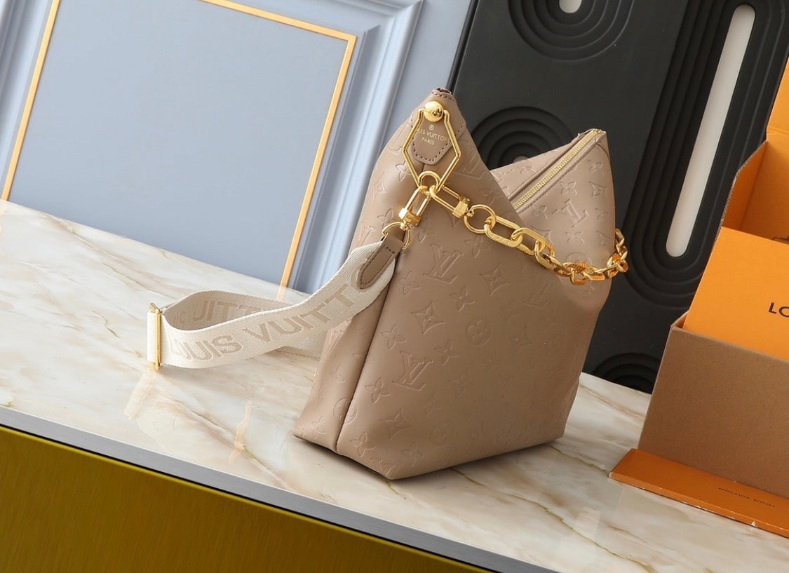 Monogram Embossed Cowhide Leather Hobo Bag (Pre-Order)