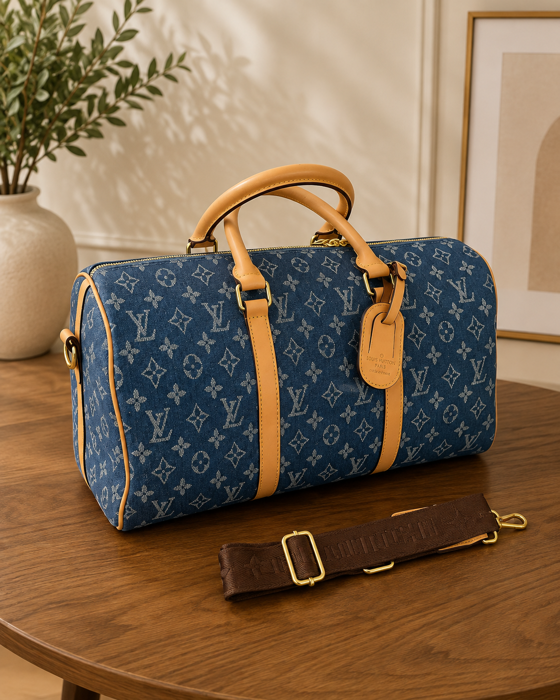 Monogram Denim Bag with Leather Trim (Pre-Order)