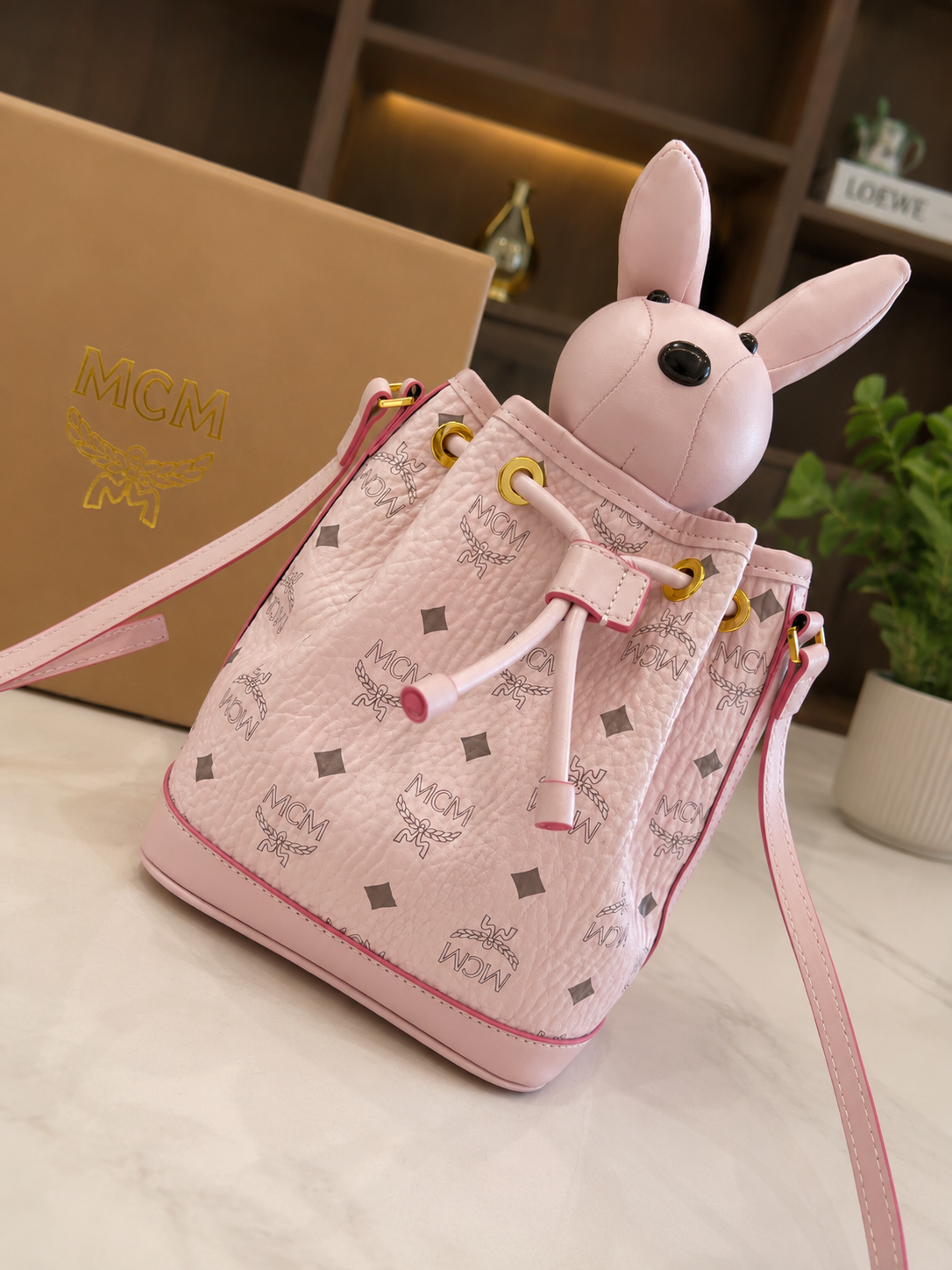 Leather Bucket Crossbody with Rabbit (Pre-Order)