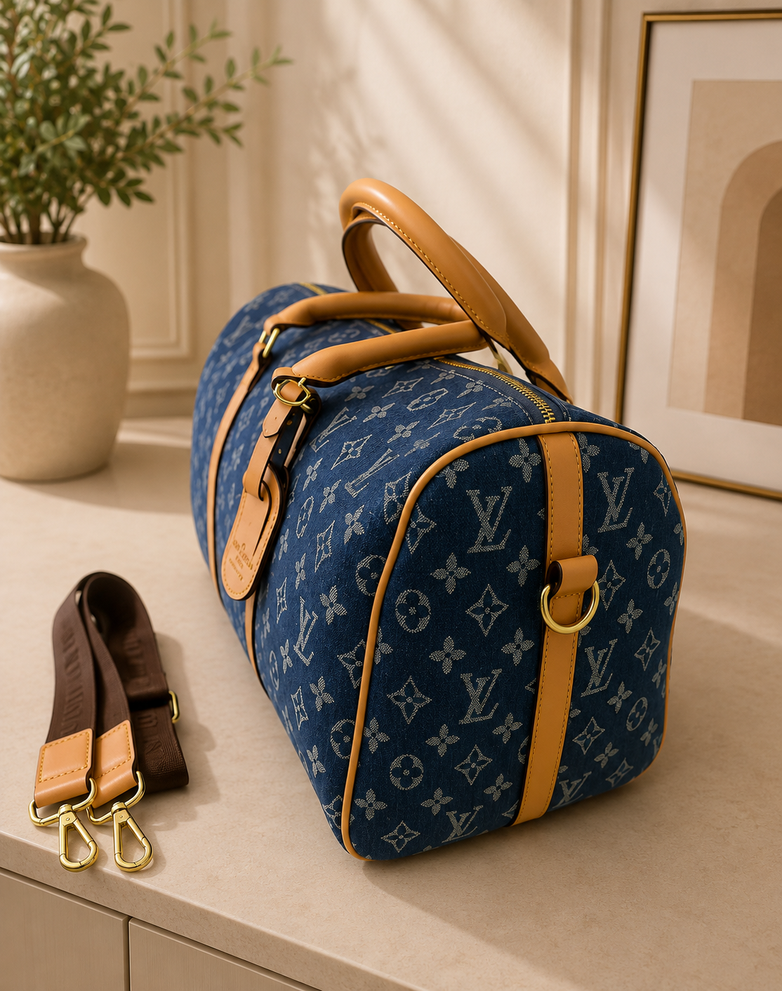 Monogram Denim Bag with Leather Trim (Pre-Order)