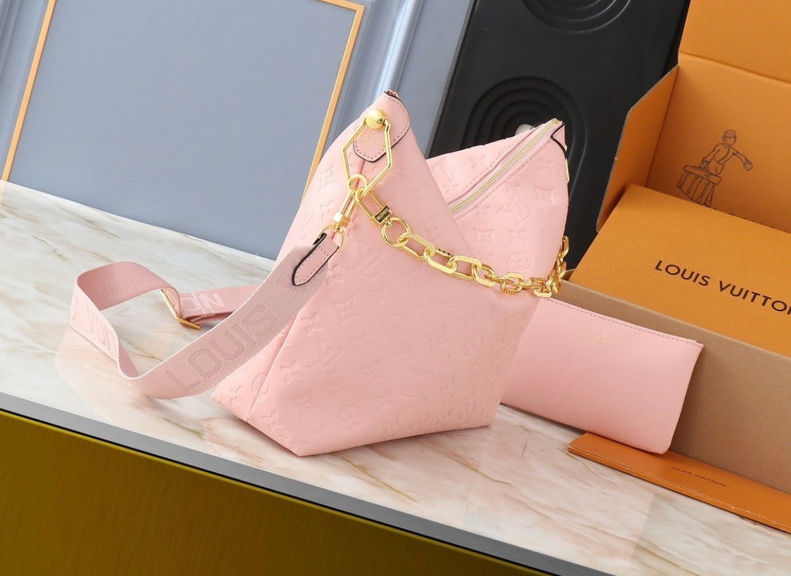 Monogram Embossed Cowhide Leather Hobo Bag (Pre-Order)