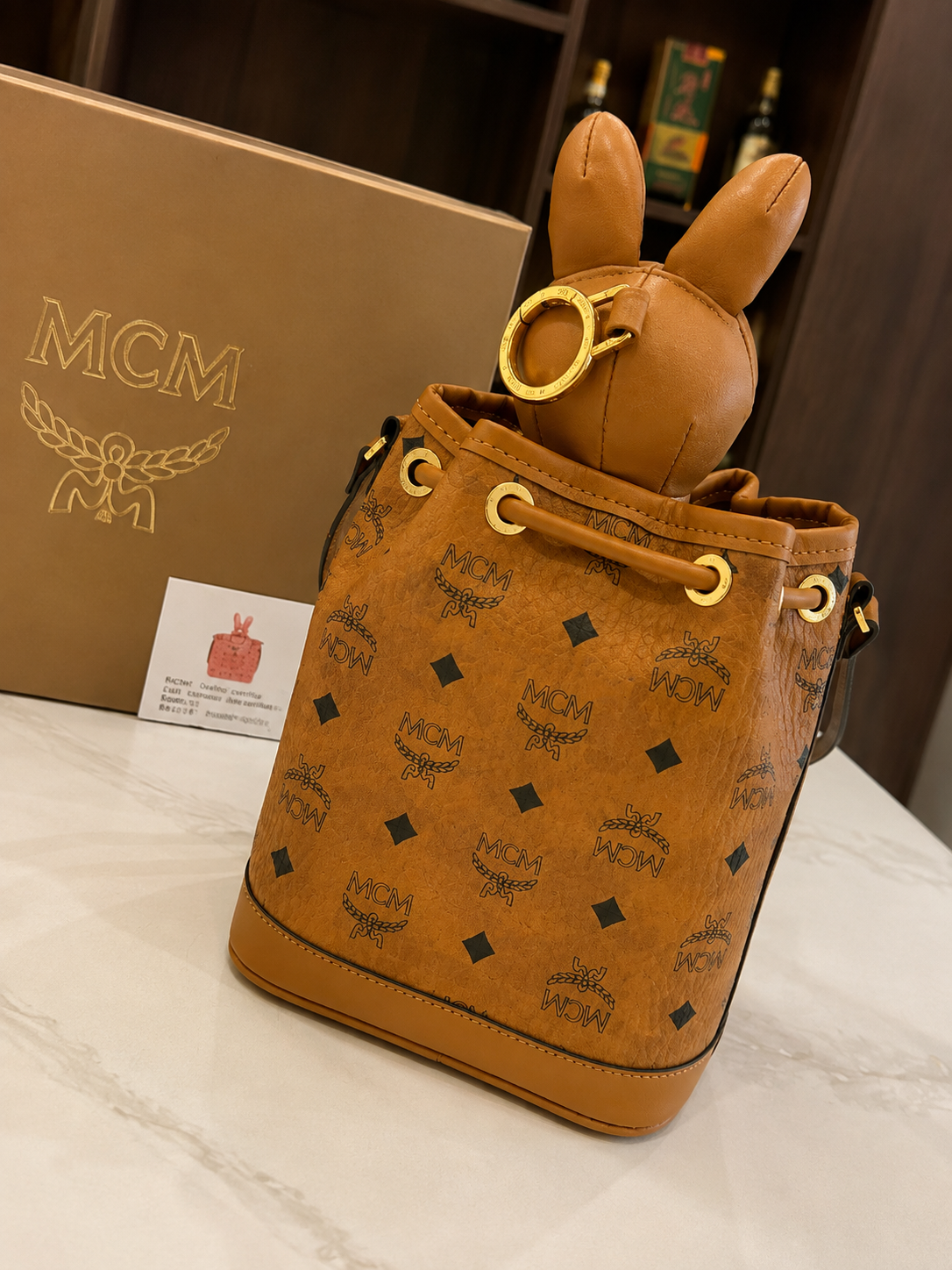Leather Bucket Crossbody with Rabbit (Pre-Order)