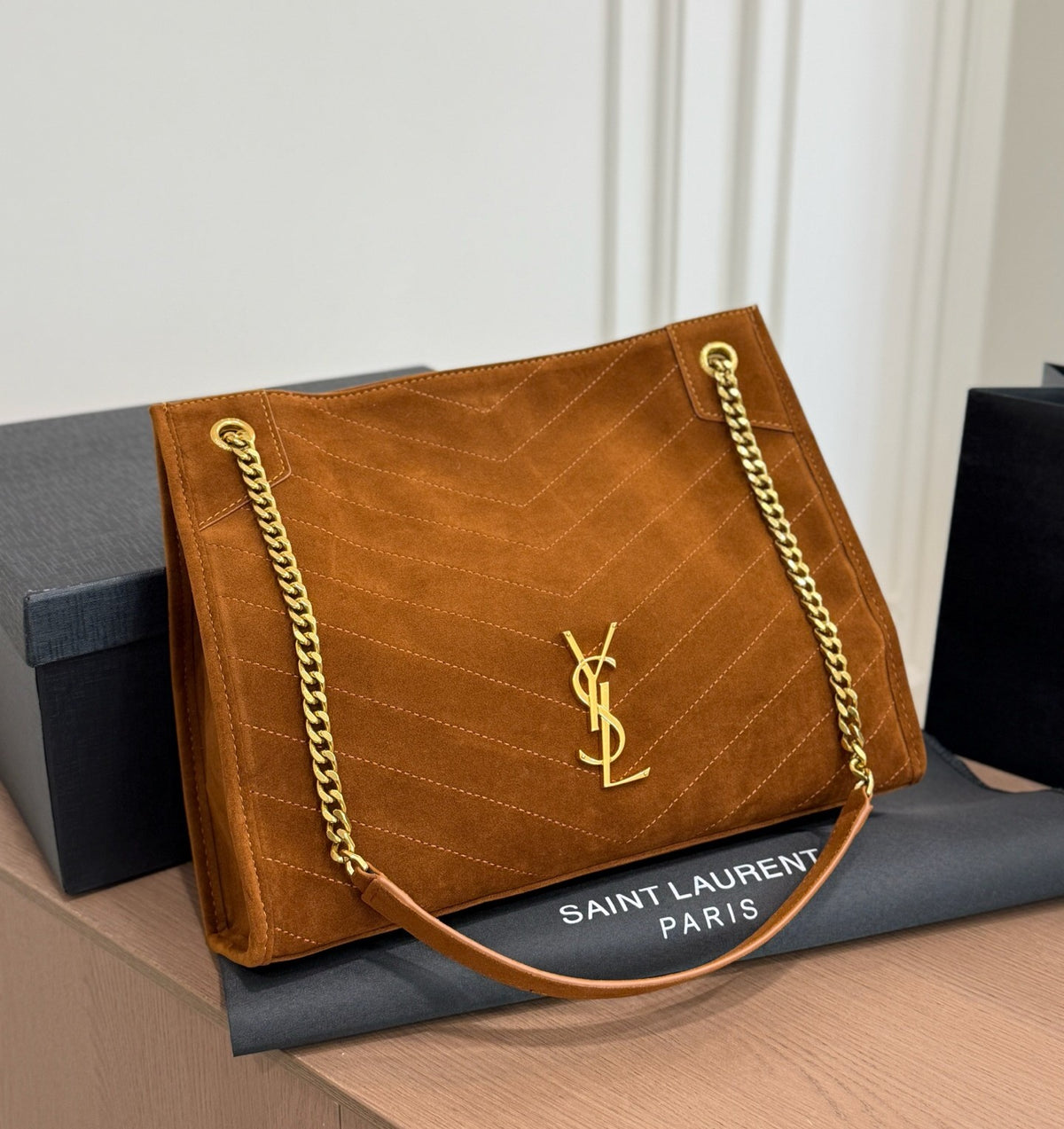 Chevron Quilted Suede Bag