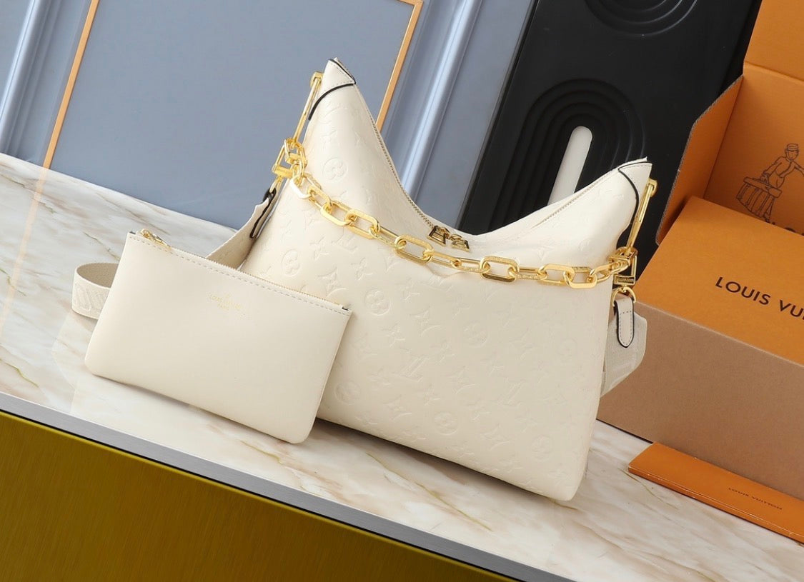 Monogram Embossed Cowhide Leather Hobo Bag (Pre-Order)
