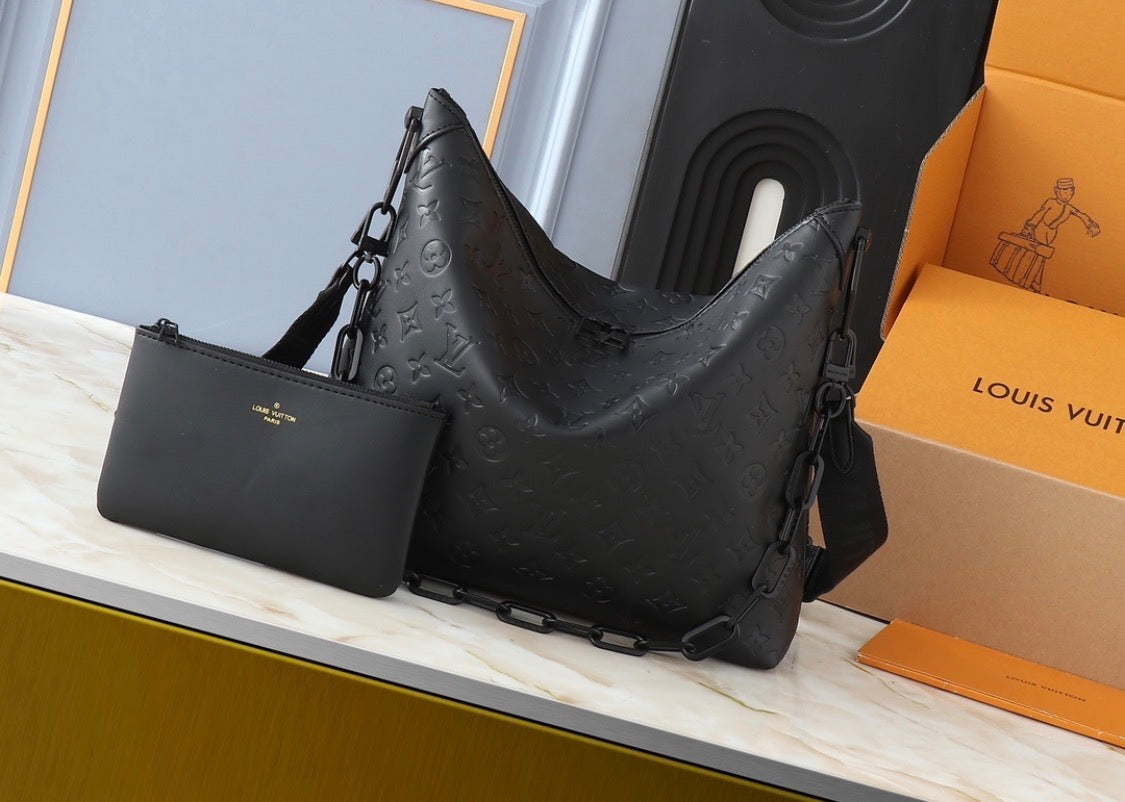Monogram Embossed Cowhide Leather Hobo Bag (Pre-Order)