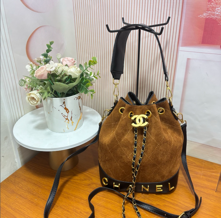 Suede and Lambskin Drawstring Bucket Bag (Pre-Order)