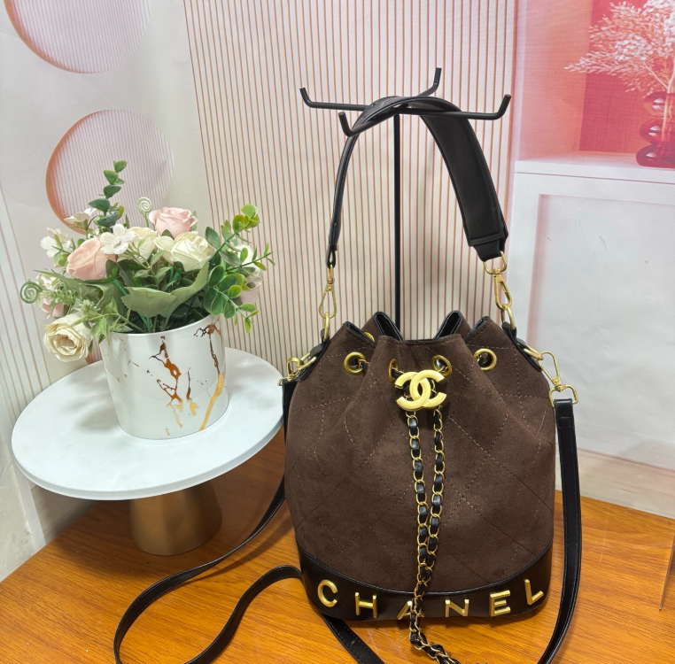 Suede and Lambskin Drawstring Bucket Bag (Pre-Order)