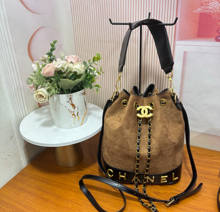 Suede and Lambskin Drawstring Bucket Bag (Pre-Order)