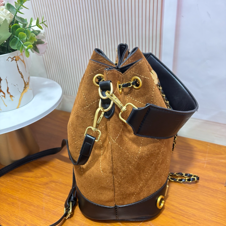 Suede and Lambskin Drawstring Bucket Bag (Pre-Order)