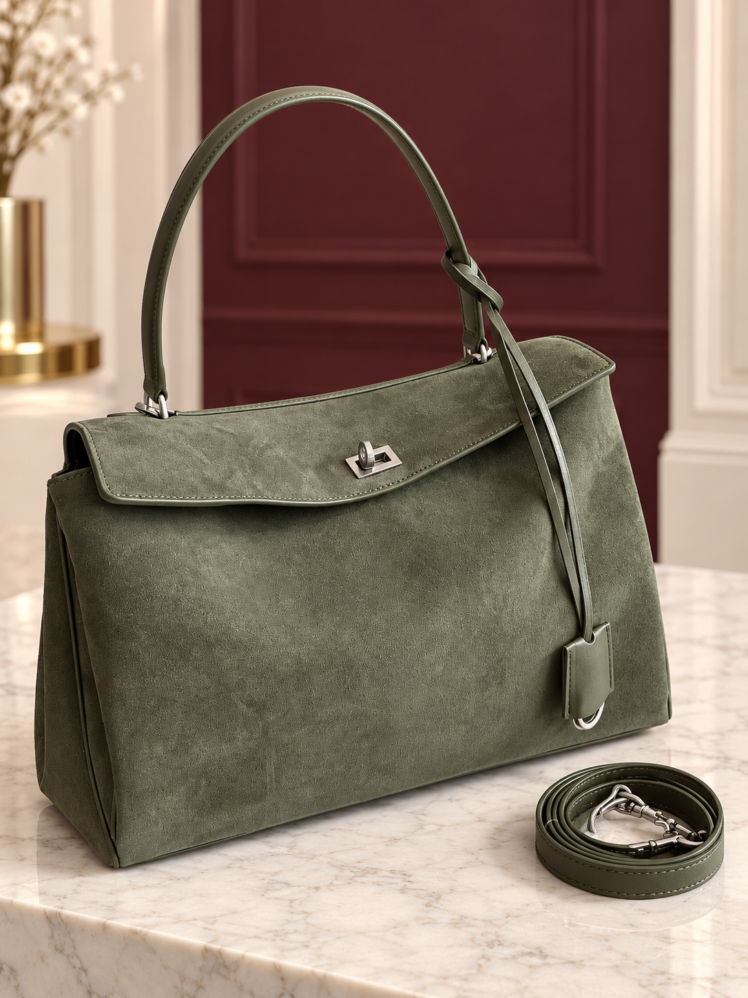 Medium Rodeo Khaki/Green Suede Bag