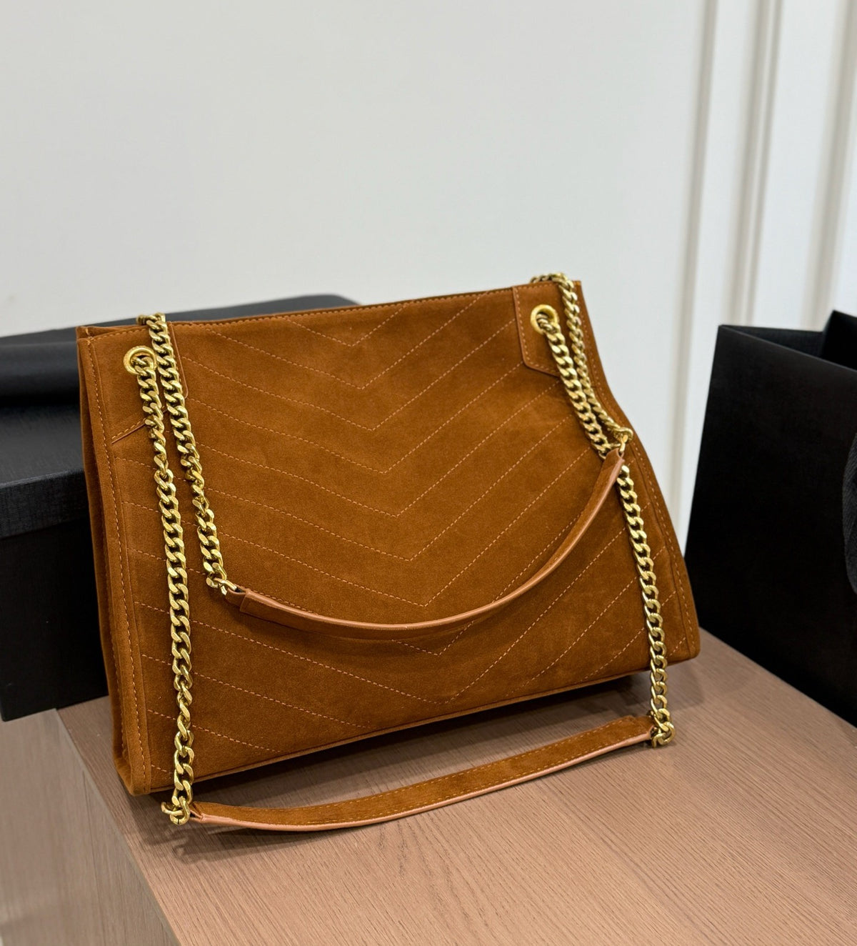 Chevron Quilted Suede Bag